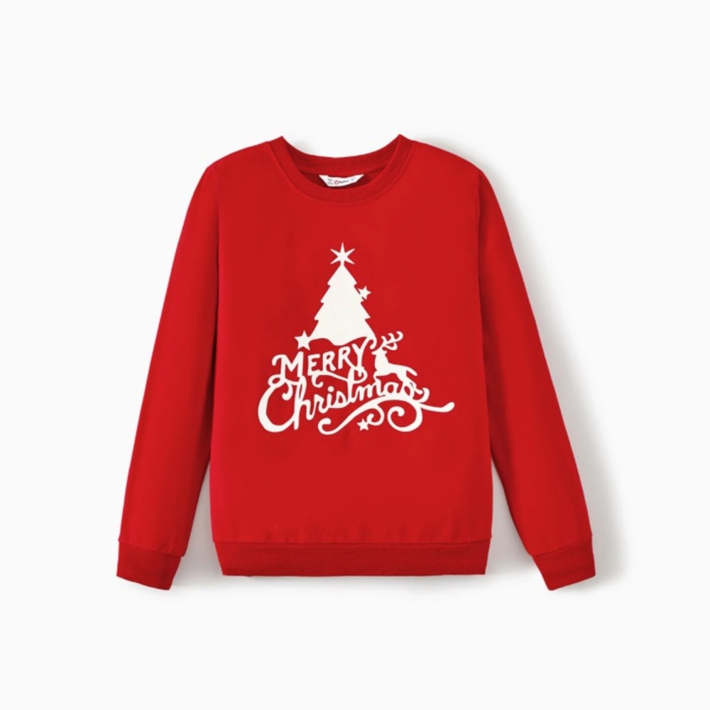 Patpat Men Xmas Trees Letter Print Long-sleeve Casual Red Sweatshirt / Top
